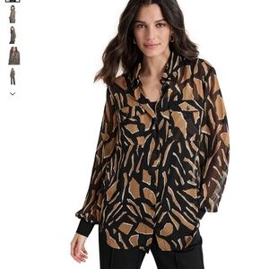 DKNY Women's Printed Button-Front Long-Sleeve Shirt
